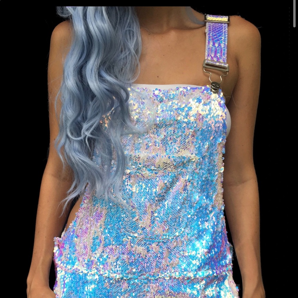 NWT Dolls Kill Sequin Short Overalls
